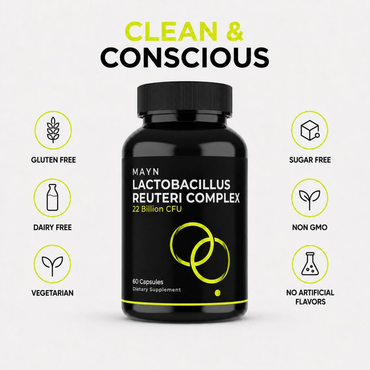 MAYN Lactobacillus Reuteri Complex 22 Billion CFU with Prebiotic Inulin – 60 Capsules – image 6