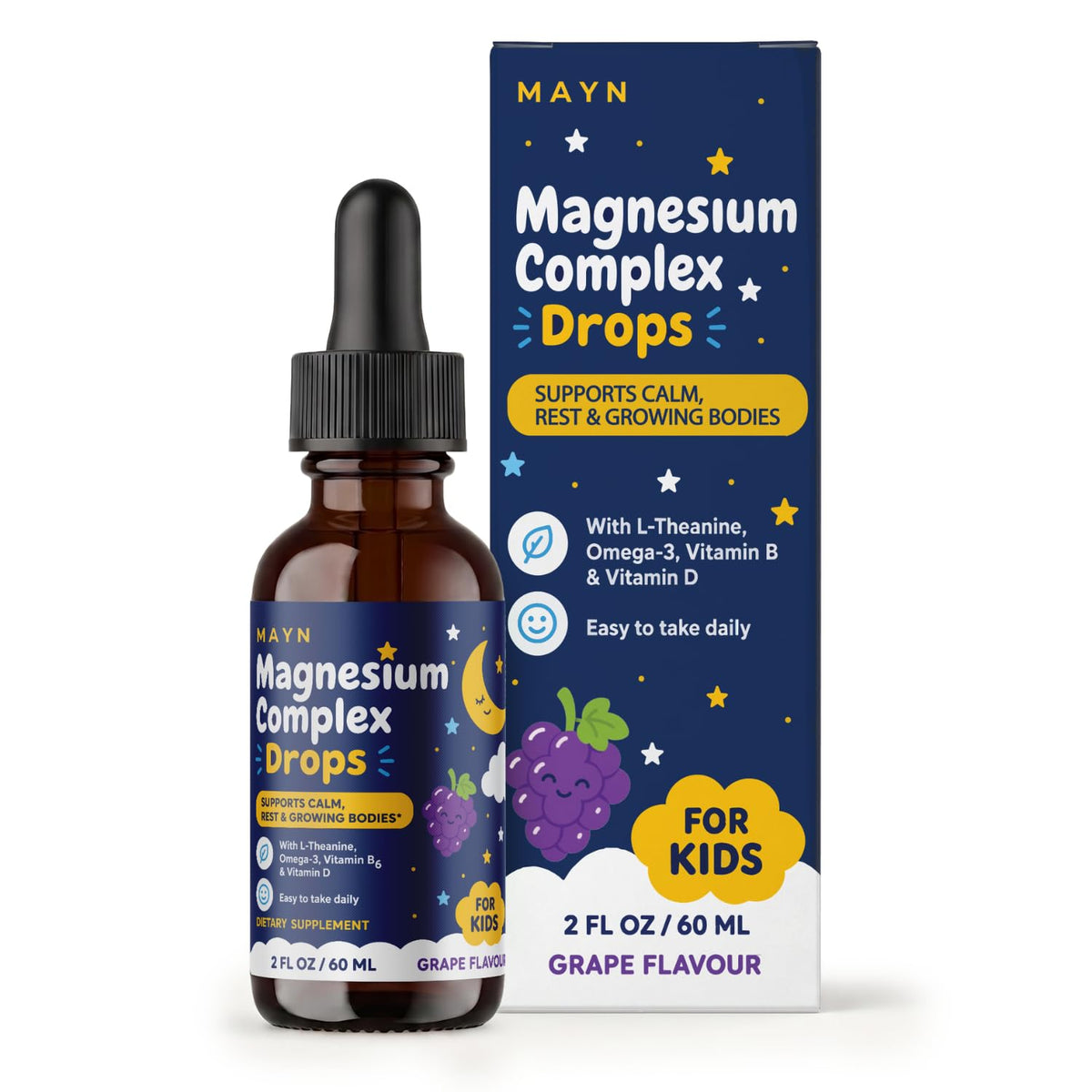 MAYN Kids Magnesium Glycinate Liquid Drops with L-Theanine – 60mL