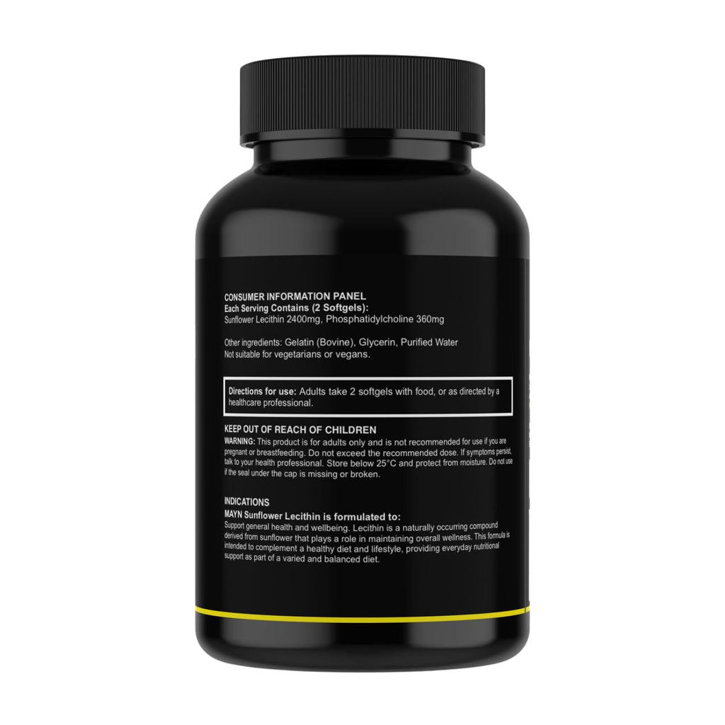 MAYN Sunflower Lecithin 2400mg with Phosphatidylcholine – 90 Softgels – image 2