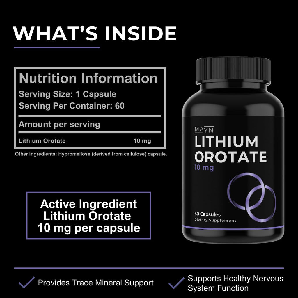 MAYN Lithium Orotate 10mg – 60 Capsules – image 3