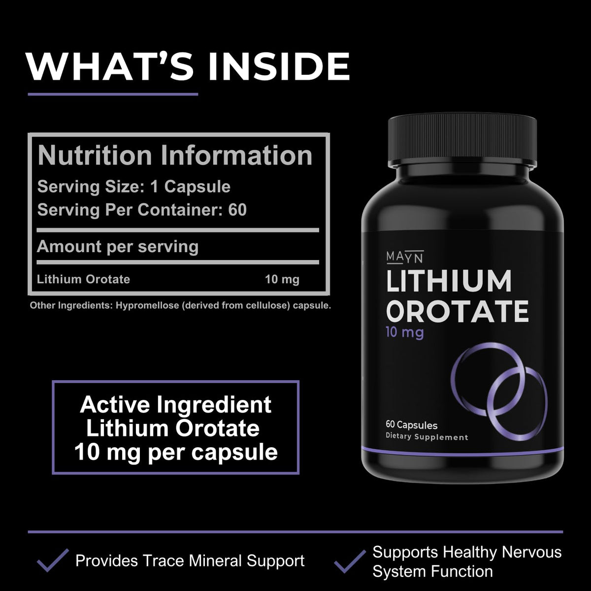 MAYN Lithium Orotate 10mg – 60 Capsules – image 3