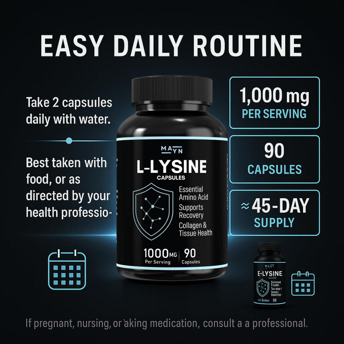 MAYN L-Lysine 1000mg – 90 Capsules – image 6